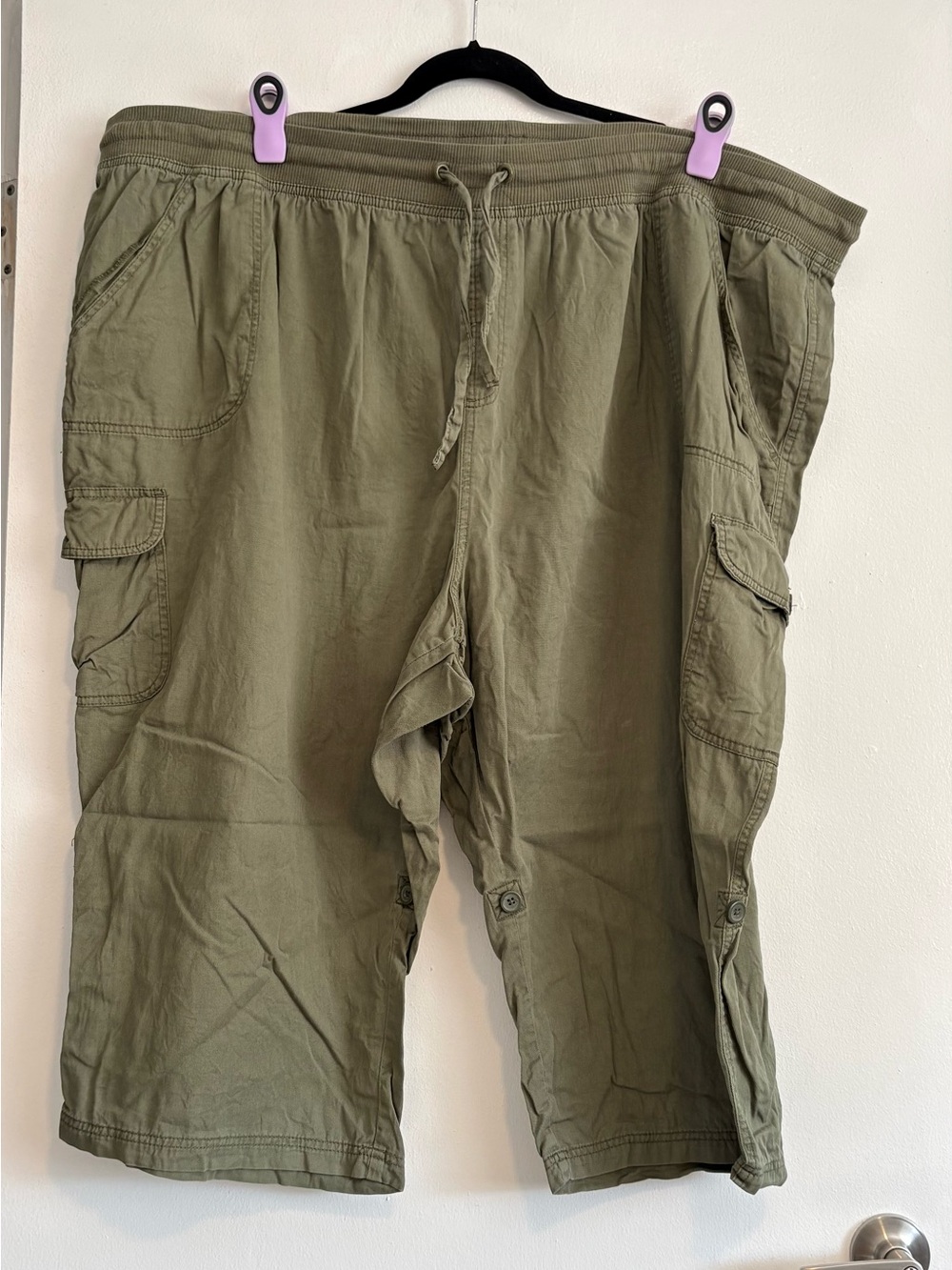 Woman Within Olive Green Cropped Cargo Pants - size 34W